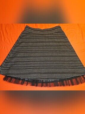 Joey B Navy Blue & White Textured A-Line Skirt with Tulle Trim szL E.U.C.